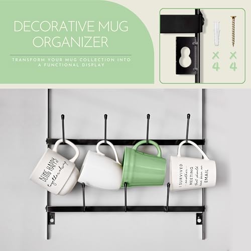 Sorbus Mug Rack for Wall - Small Rustic Coffee Mug Holder Wall Mount with 21 Hooks, Coffee Cup Display Rack, 6-Tier Metal Mug Organizer for Home, Kitchen & Bar, Coffee Station, Dining Room