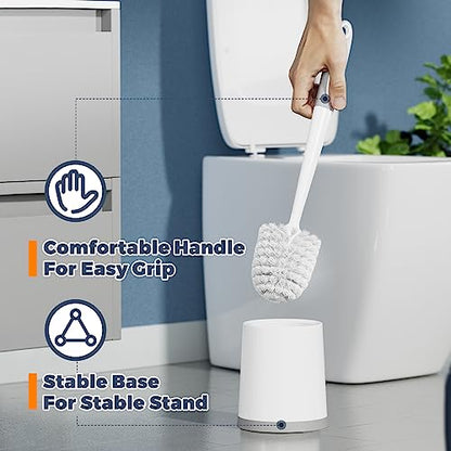 Toilet Brush and Holder Set, 3 Pack, White | Bathroom Accessories, Ergonomic Silicone Handle, Dense Bristles, Deep Cleaning, with 3 Crevice Brushes, Scrubber