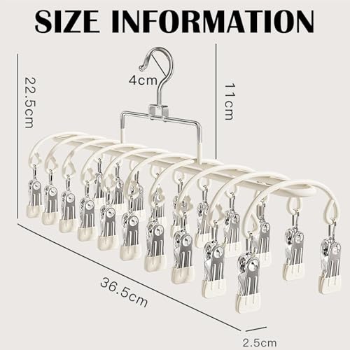 20 Clips Space-Saving Multi-Pants Hangers, 360° Rotating Hangers (Beige) | skirt hangers space saving,legging hangers for closet organizer,Space Saving Hanging Closet Organizer Metal pants organizer