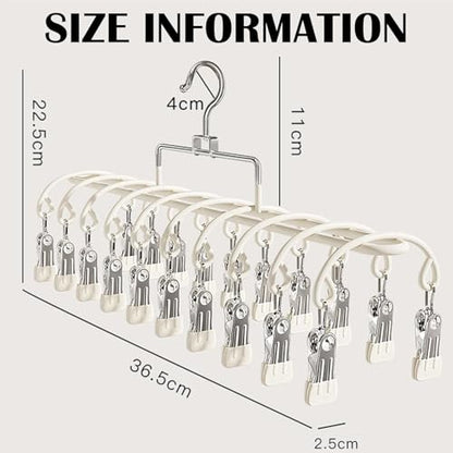 20 Clips Space-Saving Multi-Pants Hangers, 360° Rotating Hangers (Beige) | skirt hangers space saving,legging hangers for closet organizer,Space Saving Hanging Closet Organizer Metal pants organizer