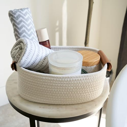 Beautiful Storage Basket Set of 5 - Sturdy Cotton Rope Baskets for Shelves | Perfect for Organizing Your Home - Quality Storage Bins Easily Fit with Any Nursery or Bedroom Decor