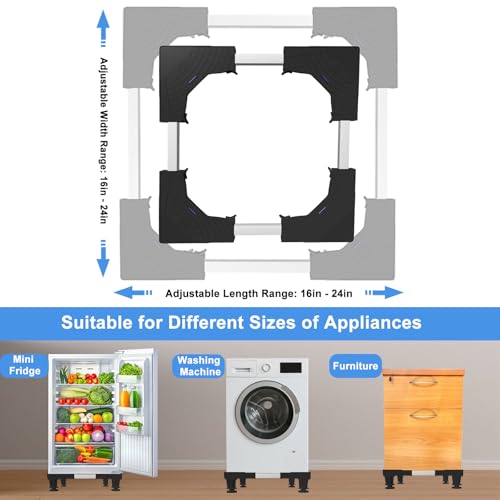 Mini Fridge Stand Adjustable Universal Base with 4 Strong Feet Washer Dryer Pedestal for Small Refrigerator, Portable Compact Washer or Dryer, Black