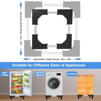 Mini Fridge Stand Adjustable Universal Base with 4 Strong Feet Washer Dryer Pedestal for Small Refrigerator, Portable Compact Washer or Dryer, Black