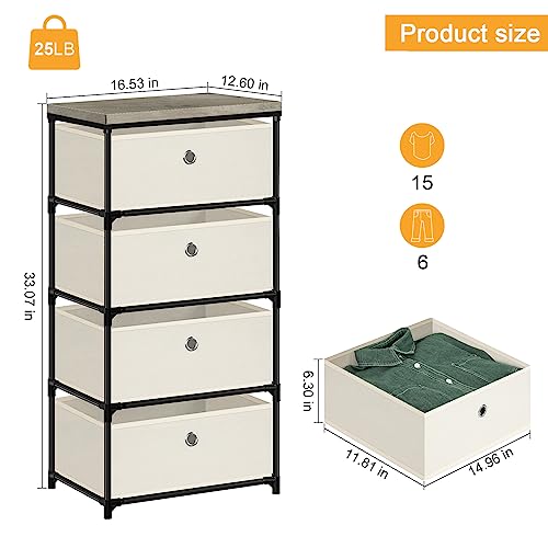 Fabric Storage Chest, Drawer Clothes Organizer - 4... (Off White)