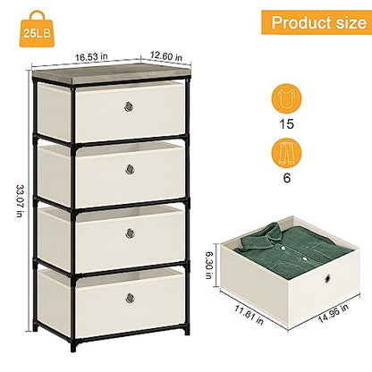 Fabric Storage Chest, Drawer Clothes Organizer - 4... (Off White)