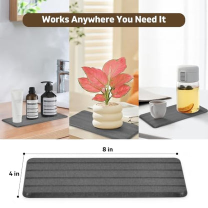 Large Foldable Stone Bath Mat, 2 Pcs Super Absorbent Diatomaceous Earth Mat with Non-Slip Base, Quick Drying Floor Mat for Bathroom Kitchen Counter (28" x 16", Grey)