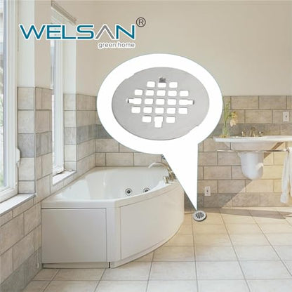 WELSAN 4-1/4" OD Brushed Nickel Shower Drain Cover,Round Shower Floor Drain | Snap-in, Stainless steel, Double-coated, Bath Shower Drain Assembly, Easy to Install, 4-1/4" OD and a pin distance of 2-7/8"