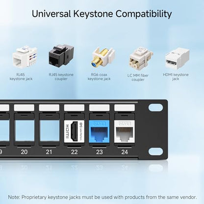 Cable Matters 1U 24 Port Keystone Patch Panel with Cable Management