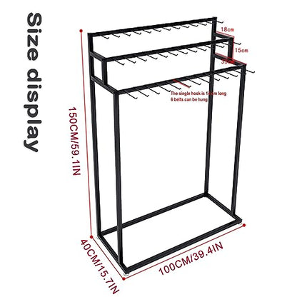Floor Mounted Metal Belt Hanger Scarf Rack for Retail (100X40X150CM) | Men Closet Display Stand Ties Shawls Purse Shelf Painted Surface Stable Frame Multi-purpose Non-slip MovableStorage Rack