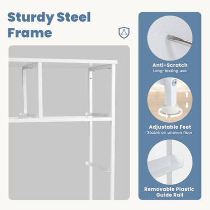 Dresser for Bedroom with 7 Drawers, Anti-Tip Fabric Storage Tower | Organizer Unit with Wood Top and Metal Frame, Organizer for Clothes, Closet, Entryway, Furniture, White