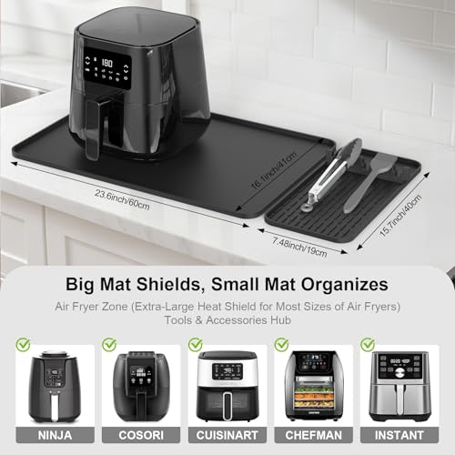 Silicone Heat Resistant Mats for Countertop,24x16 Inch Air Fryer Mat with Kitchen Accessories Holder Pad for Microwave/Oven,Compatible with Ninja/Cosori/Chefman/Toshiba,Kitchen Countertop Protector