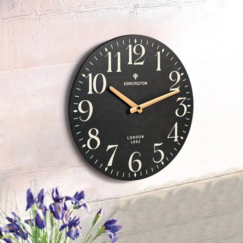 NIKKY HOME Farmhouse Small Wall Clock, 12 Inch Black Clock Battery Operated | Silent Non Ticking Vintage Decorative Round Analog Rustic Wooden Clocks for Kitchen, Living Room, Bedroom, Bathroom, Office
