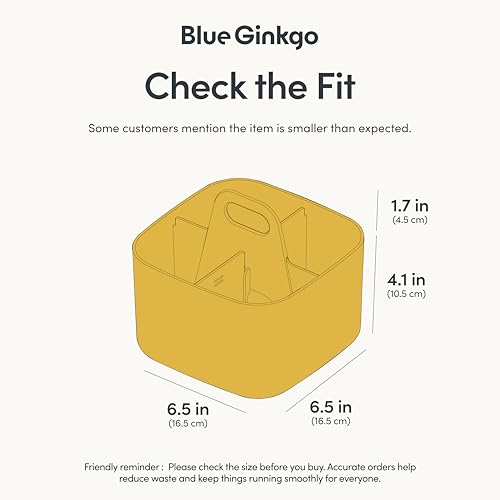 BLUE GINKGO Stackable Organizer Caddy, Square, Yellow, Made in Korea | Portable. Adjustable. Home, Office & School Storage.