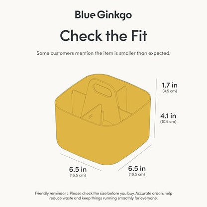 BLUE GINKGO Stackable Organizer Caddy, Square, Yellow, Made in Korea | Portable. Adjustable. Home, Office & School Storage.