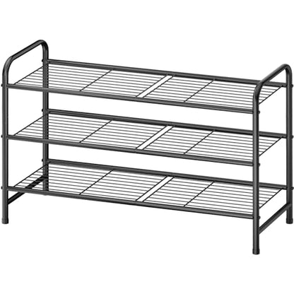 Kitsure Stainless Steel Shoe Rack Organizer, 25.6" Wide - 3 Tier, Black | Sturdy Shoe Rack for Closet and Entryway, Free Standing Shoe Shelf, Closet Organizers and Storage