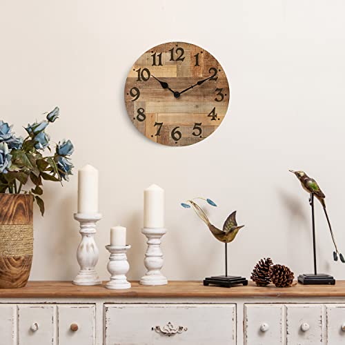 NIKKY HOME Rustic Small Wall Clock, 12 Inch Wooden Clocks Battery Operated | Farmhouse Brown Wood MDF Silent Non Ticking Decorative Country Cabin Clock for Kitchen, Living Room, Bedroom, Bathroom
