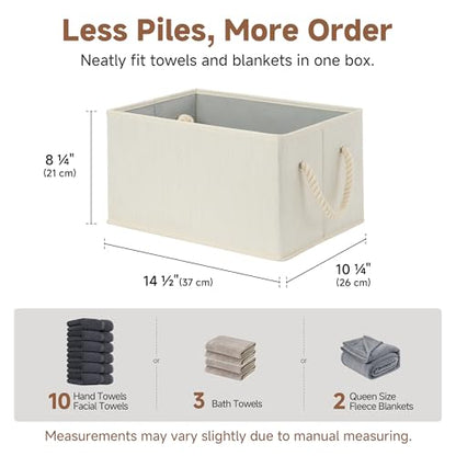 StorageWorks Storage Baskets for Shelves, Fabric Storage Bins, Closet Organization and Storage Basket, Foldable Organizer Bins for Clothes, Beige, White & Ivory, Large, 3-Pack