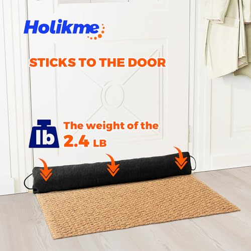 Holikme Weighted Door Draft Stopper - Under Door Seal, 36inch Black | Heavy Duty Fabric, Removable Washable Cover, Adhesive Strips Included, Soundproof & Thermal Insulation, Energy Saving