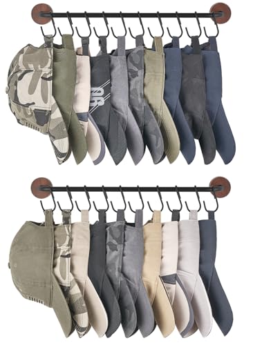 Hat Organizer, Metal Hat Rack for Wall Storage wit... (Black | Metal)