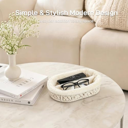 Glasses Holder, 2 Slots Plush Lined Eyeglass Holder Stand | Anti-scratch Eye-glasses Key Jewelry Tray for Nightstand Desk Table Entryway Dresser Storage Organizer, Beige