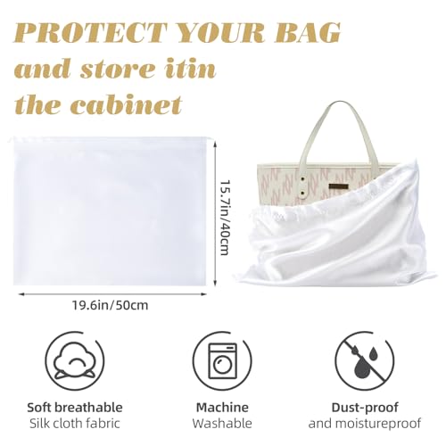 12 Pack Dust Bags for Handbags Travel Storage Pouch Silk Cloth Bag | Drawstring Large Storage Pouch for Handbag Purse Shoes Boots, White 19.6x15.7inch