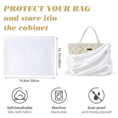 12 Pack Dust Bags for Handbags Travel Storage Pouch Silk Cloth Bag | Drawstring Large Storage Pouch for Handbag Purse Shoes Boots, White 19.6x15.7inch