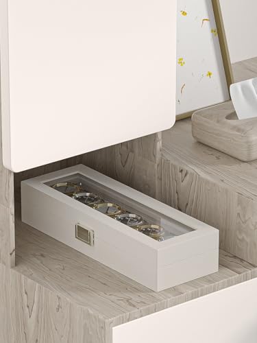 Watch Display Case For Men,Leather Watch Organizer Box,Watch Collection Storge Holder For Women,Watch Travel Organizer Tray (Beige Velvet, 6 slots)