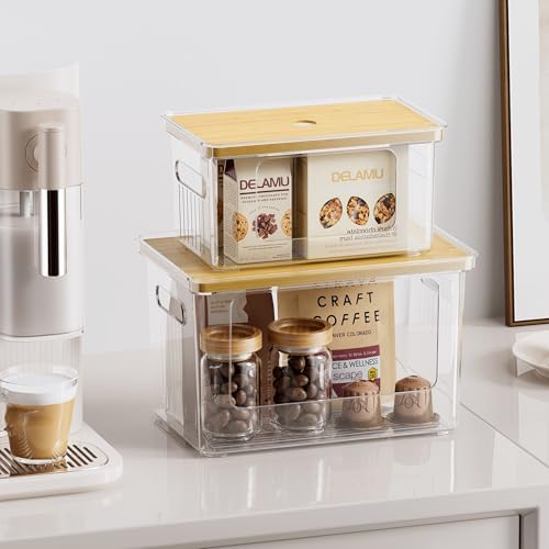 Delamu 2 Pack (XL+S) Trash Bag Dispenser, Stackable Garbage Bag Holder | Clear Acrylic Organizer Bins for Under Sink Organization, Pantry Storage, Cabinet, Kitchen, Laundry, Bathroom