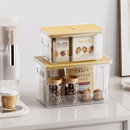 Delamu 2 Pack (XL+S) Trash Bag Dispenser, Stackable Garbage Bag Holder | Clear Acrylic Organizer Bins for Under Sink Organization, Pantry Storage, Cabinet, Kitchen, Laundry, Bathroom