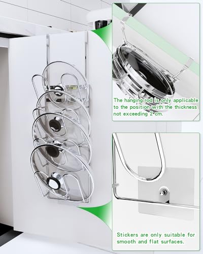 Pot Lid Organizer,304stainless steel door hanging pot lid rack (Modern,Four-layer)