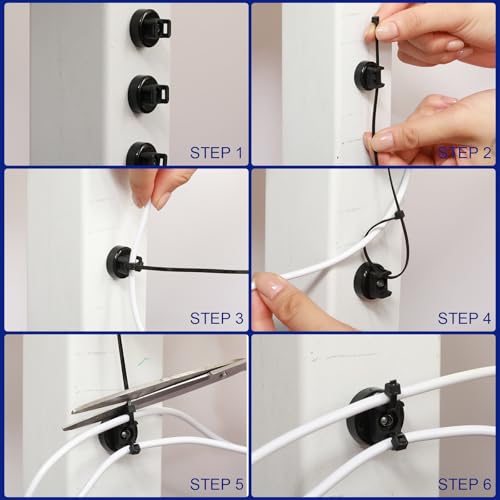 Yookeer 60 Pieces Magnet Zip Tie Mount 22 mm Heavy-duty Magnetic Zip Tie Mounts 22LBS Strong Multipurpose Wire Cable Holder Mount for Home Office Wire Management Marine Electrical Wiring