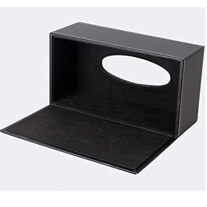 High-end Fashion PU Leather Tissue Box Holder Black with lid, Rectangular Napkin Facial Tissues Holder Dispenser,Home Office Car Tissue Box Cover Decorative Container with Magnetic Bottom (Black)