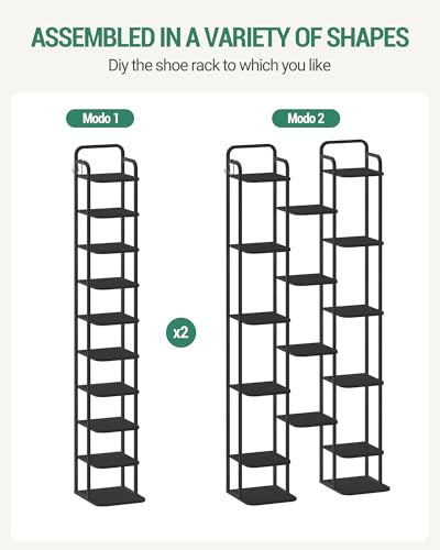 Hzuaneri Vertical Shoe Rack, Shoe Shelves, Wood Shoe Organizer for Closet, Entryway, Shoe Tower for Small Spaces, Free Standing, Adjustable, with 2 Hooks, 10 Tier Black SR11204B