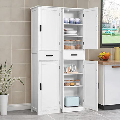 usikey 67'' Tall Bathroom Cabinet, Storage Cabinet with 4 Shelves & 2 Doors, Narrow Storage Cabinets for Bathroom, Living Room, Home Office, White