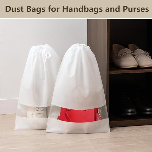 30 Pcs Dust Bags for Handbags and Purses, 21 x 16 In Purse Dust Bags for Storage with Window, Non-Woven Breathable Drawstring Handbag Dust Cover for Purses Shoes Boots Clothes Home Travel