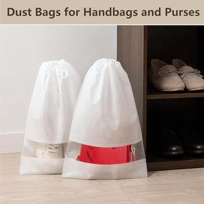 30 Pcs Dust Bags for Handbags and Purses, 21 x 16 In Purse Dust Bags for Storage with Window, Non-Woven Breathable Drawstring Handbag Dust Cover for Purses Shoes Boots Clothes Home Travel