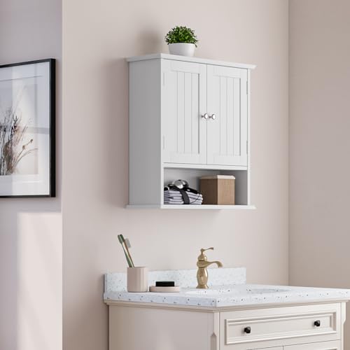 Bathroom Wall Cabinet, Bathroom Cabinet Wall Mount with 2 Doors and Open Shelf, Over The Toilet Wall Storage Cabinet, Bathroom Medicine Cabinet