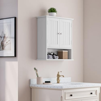 Bathroom Wall Cabinet, Bathroom Cabinet Wall Mount with 2 Doors and Open Shelf, Over The Toilet Wall Storage Cabinet, Bathroom Medicine Cabinet