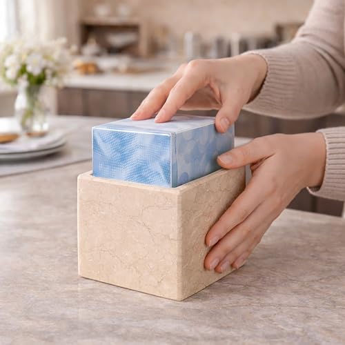Creative Home Natural Marble Tissue Box Cover, Square Beige Tissue Holder