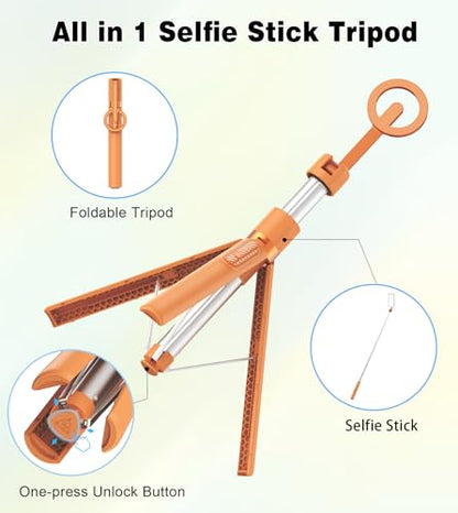 TONEOF Magnetic Selfie Stick Tripod with Aluminum Strong Magnetic Holder for Magsafe, 360° Rotatable Travel Phone Tripod Stand with Metal Ring & Rechargeable Remote for iPhone/Android