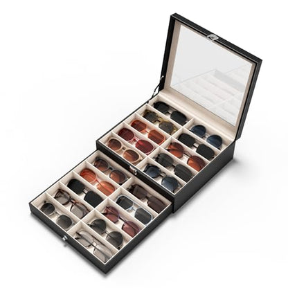 20 Slots Sunglass Organizer for Women Men Sunglasses Storage Box for Multiple Pairs of Eyeglass Holder Display Case