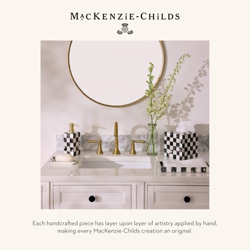 MACKENZIE-CHILDS Boutique Tissue-Box Cover, Black-and-White Courtly Check | Handcrafted design, made from capiz seashell, tissue holder for home decor, 5" square x 6" H