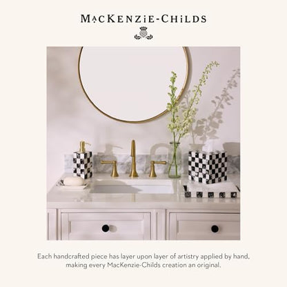 MACKENZIE-CHILDS Boutique Tissue-Box Cover, Black-and-White Courtly Check | Handcrafted design, made from capiz seashell, tissue holder for home decor, 5" square x 6" H