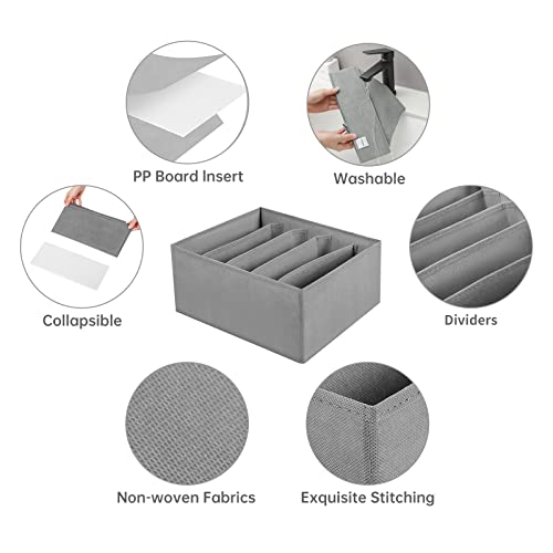 Jeans Drawer Organizers for Clothing, 5 Compartment Wardrobe Storage Box, Washable Clothes Organizer for Folded Clothes, Jeans, Pants, Leggings, t-shirts(Grey)