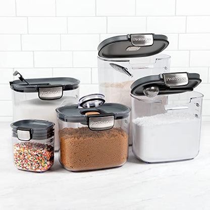ProKeeper+ Airtight Food Storage Container Set – Clear Plastic Flour and Sugar Canister Set with Magnetic Accessories for Kitchen Organization (Grey, 9-Piece)