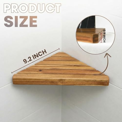 Wooden Corner Shower Shelf Triangular Corner Shelf Wooden Bathroom Shelf for Tiled Wall, 2 Pack Shower Corner Shelf, No Drilling Requied