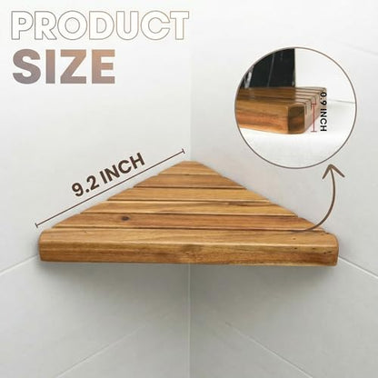 Wooden Corner Shower Shelf Triangular Corner Shelf Wooden Bathroom Shelf for Tiled Wall, 2 Pack Shower Corner Shelf, No Drilling Requied