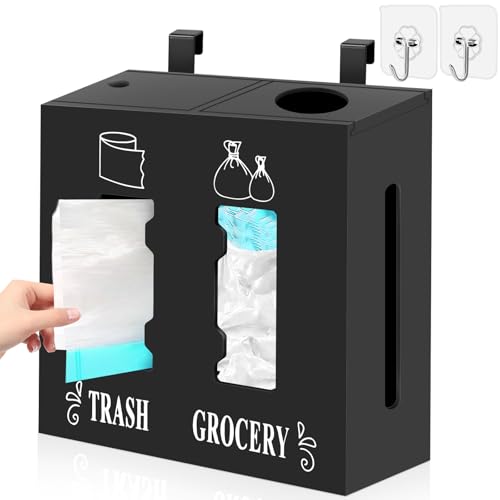 2 in 1 Trash Bag Dispenser and Grocery Bag Holder, Large Wooden Trash Bag Holder,Trash Bag Dispenser for Grocery Bags and Plastic Bags,Kitchen Cabinet Under Sink Organizers and Storage