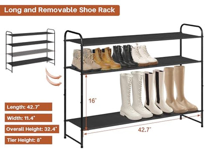 4 Tier Long Shoe Rack for Closet Floor, Wide Shoe Shelf Storage Organizer 30-Pairs Stackable Sneaker Organizer for Closet, Bedroom (Black)
