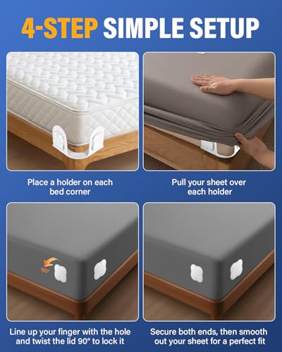 Twist-Lock Bed Sheet Holder & Corner Grippers - Stops Shifting & Bunching for a Tight Fit, Innovative Clip-Free Design,Universal for All Mattress & Sheet Sizes